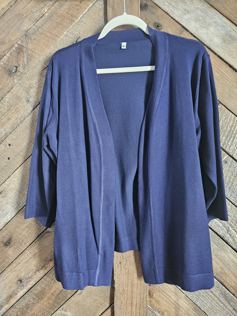 Navy Open-Front 3/4 Sleeve Cardigan Sweater Sz 2x